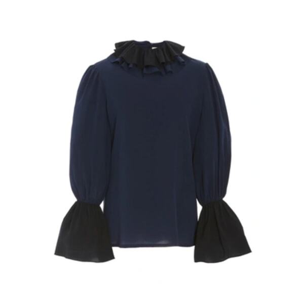 Tory Burch Ruffle Silk Blouse Sz 2 Romantic Academia Castlecore Top - Picture 1 of 9